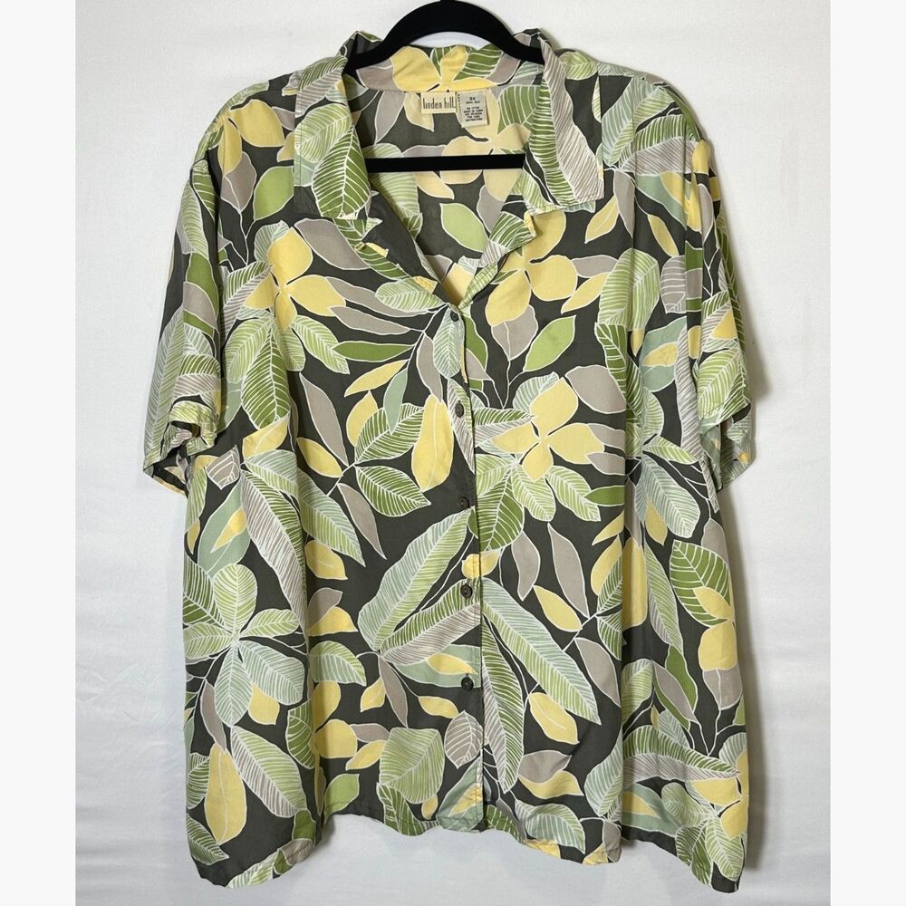 Linden Hill Women's 100% Silk Plus Size 3X Short Sleeve Hawaiian Tropical Top